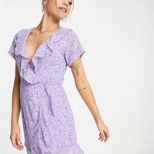 Veronica Beard Sassy Purple Ruffled Wrap Mini Dress